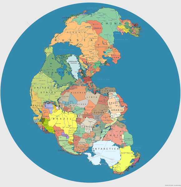 Karte von Pangea mit modernen Grenzen...