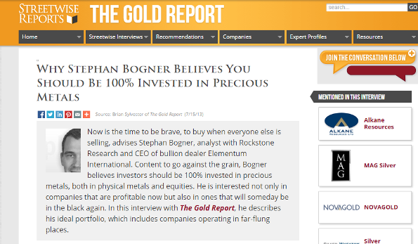 The Gold Report Interview #1 mit Stephan Bogner...